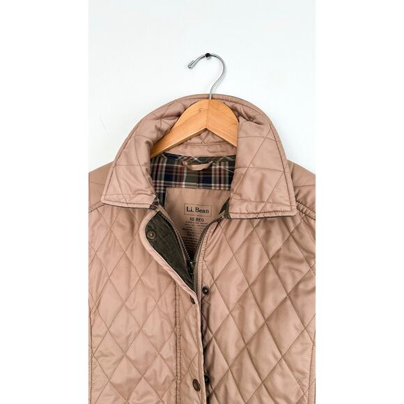 L.L. Bean Khaki Light Brown Quilted Green Corduroy Trim Riding Chore Jacket - Picture 8 of 11
